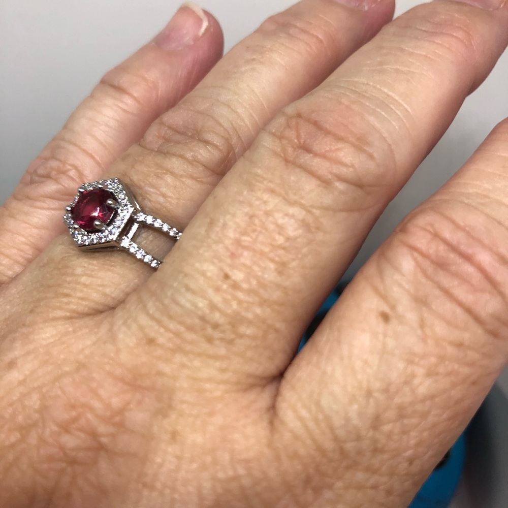 Silver Ruby Red Cz Double Shoulder Ring - image 5